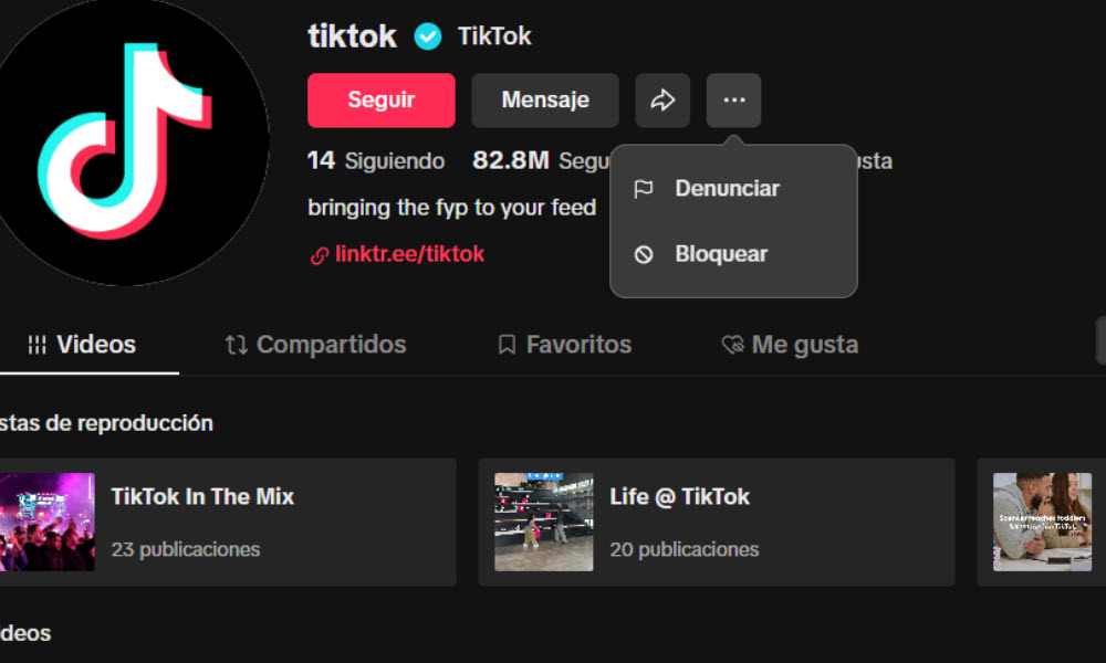 Pasos para bloquear cuentas en TikTok